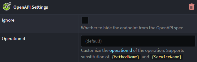 OpenAPI Settings stereotype
