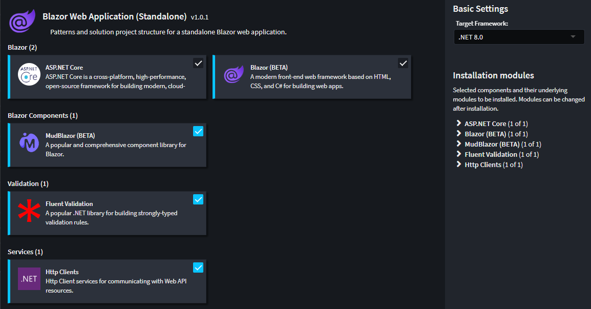 New Blazor Application Template