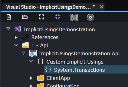 Example of using custom implicit usings in the Visual Studio designer