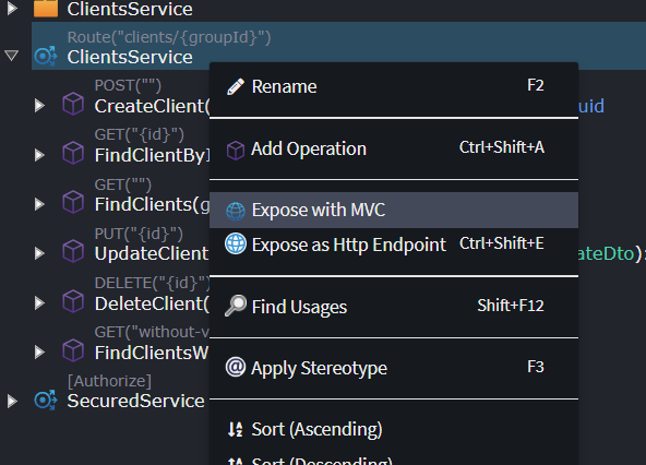Expose with MVC menu option