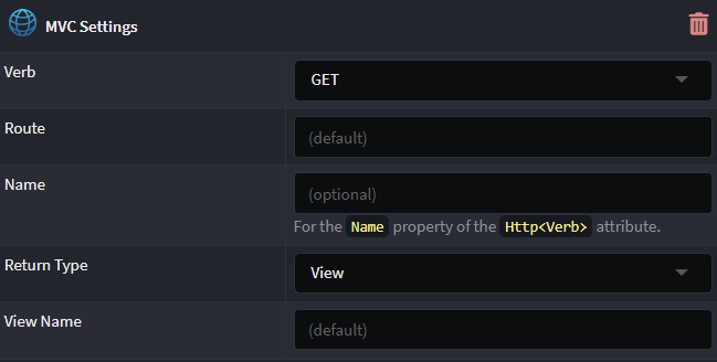 Example of MVC settings