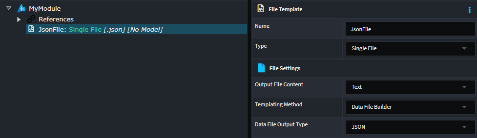 Module builder properties for Data File Builder templates