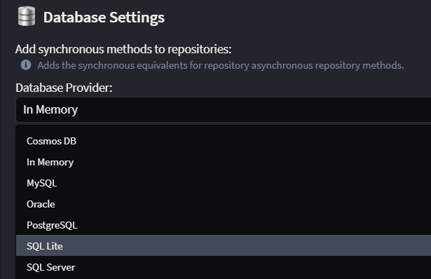 SQL Lite Provider Setting