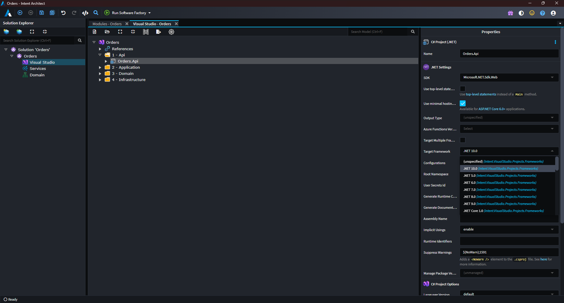 .NET 10.0 option for Target Framework in the Visual Studio Designer