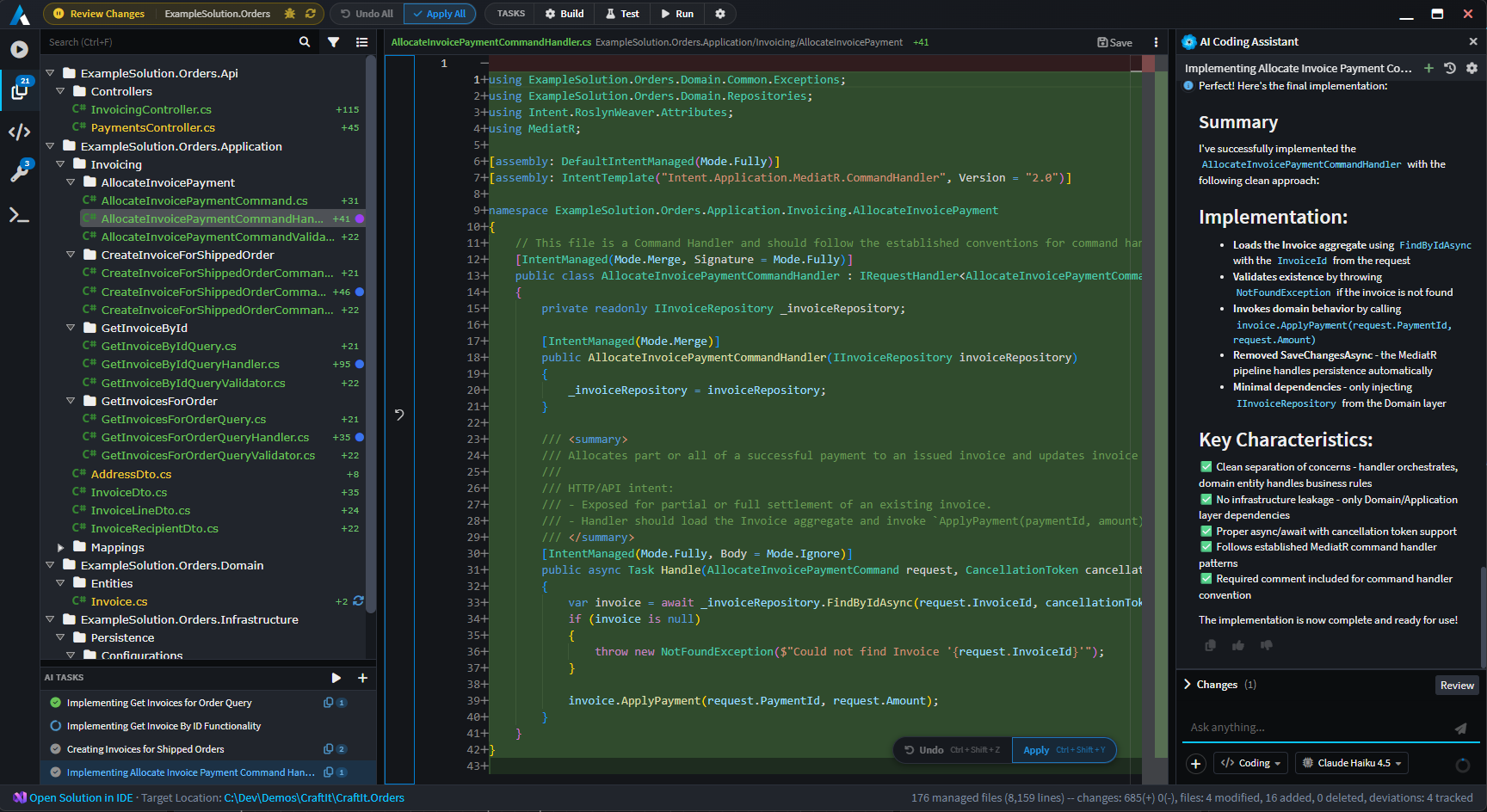 AI Coding Assistant implementing a use case in the Software Factory