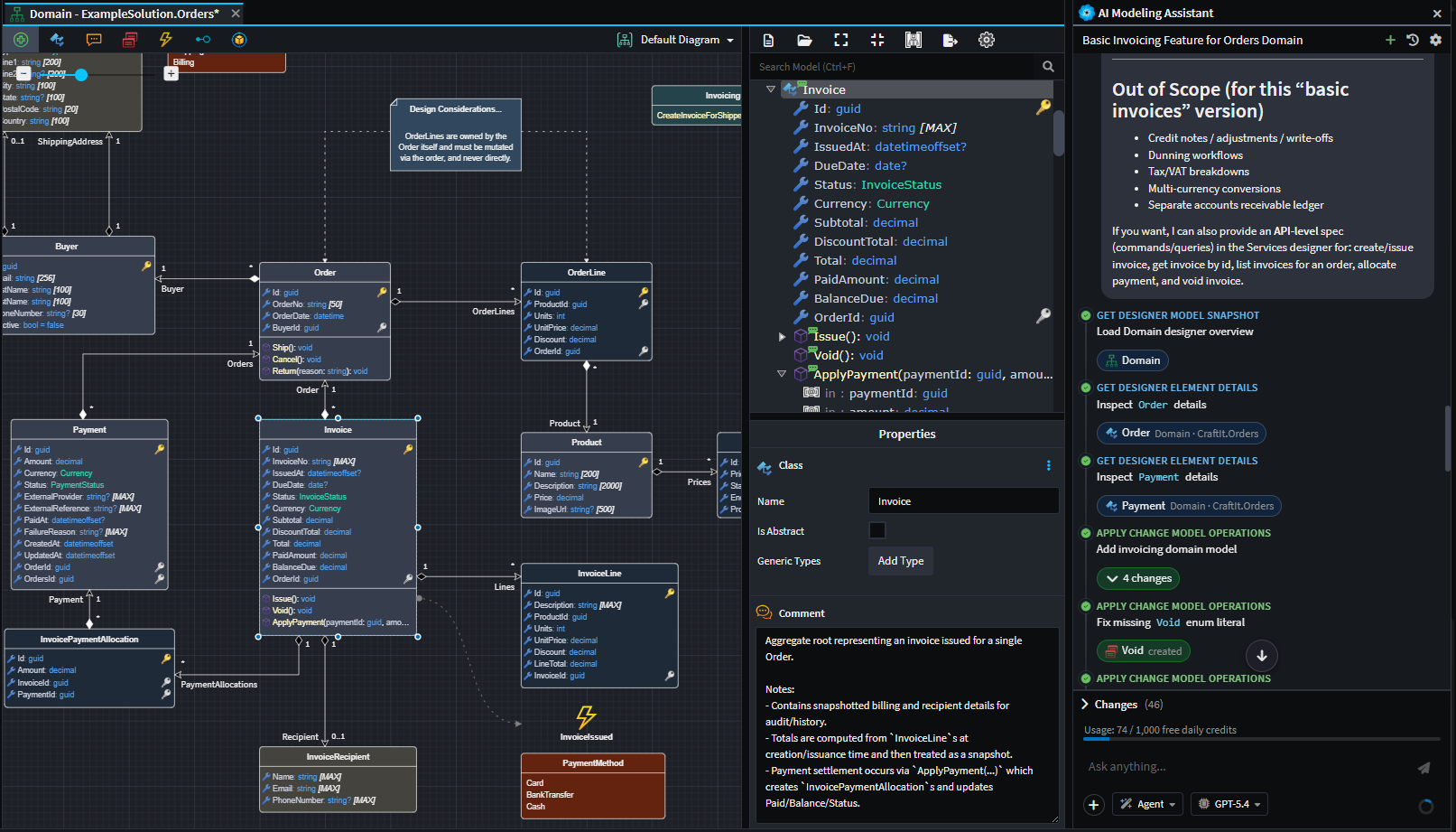 AI Modeling Assistant working alongside the Domain Designer