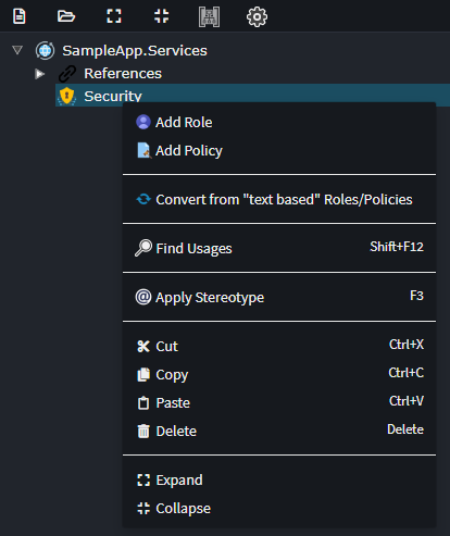 Add Security Configuration to service designer