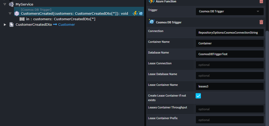 Configured Cosmos DB Trigger