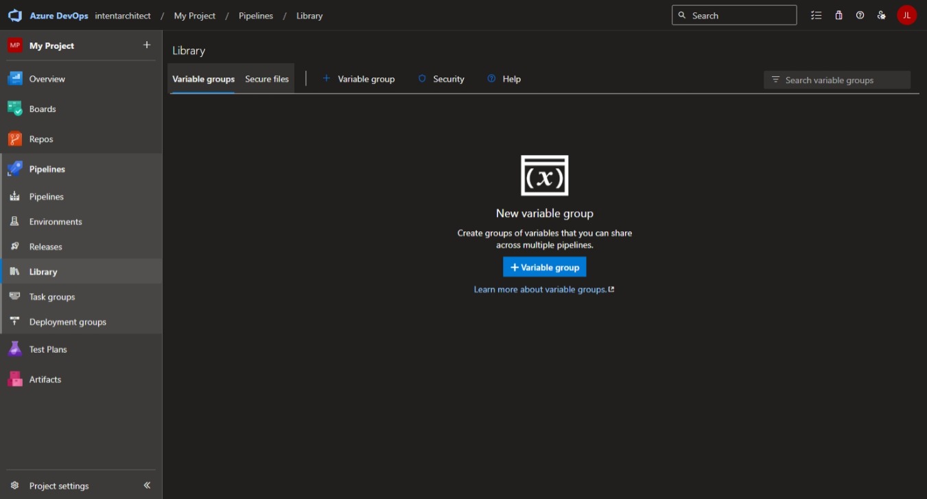Azure Pipelines Library view