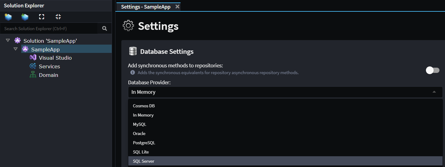 Database Settings - Database Provider