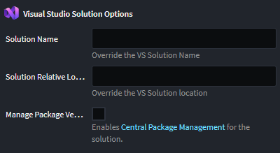 Visual Studio Solution Options with Name and Location