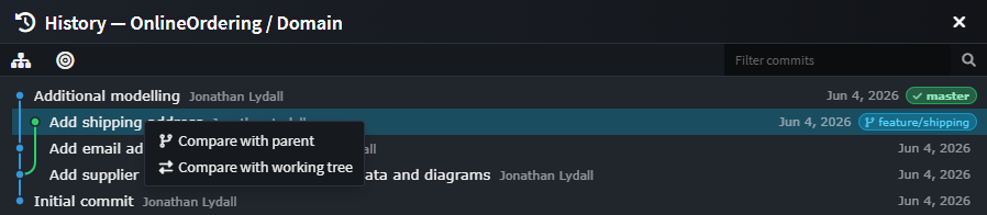 Per-designer Git history and model comparison
