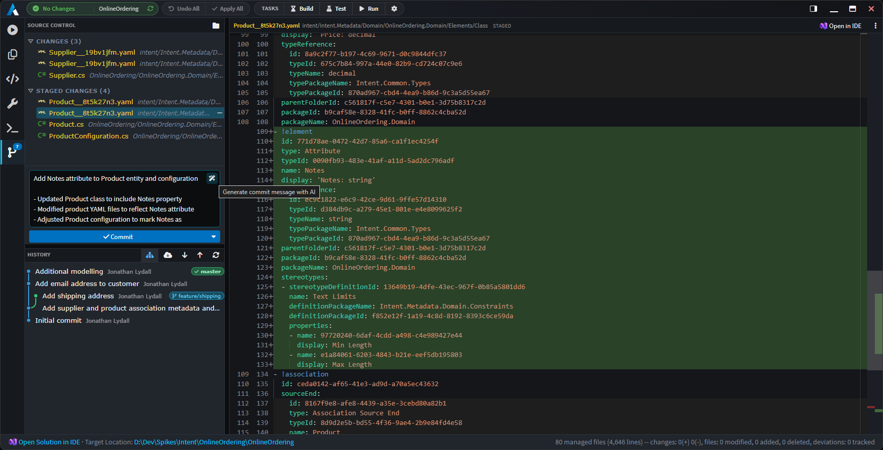 Working and staged changes with commit box