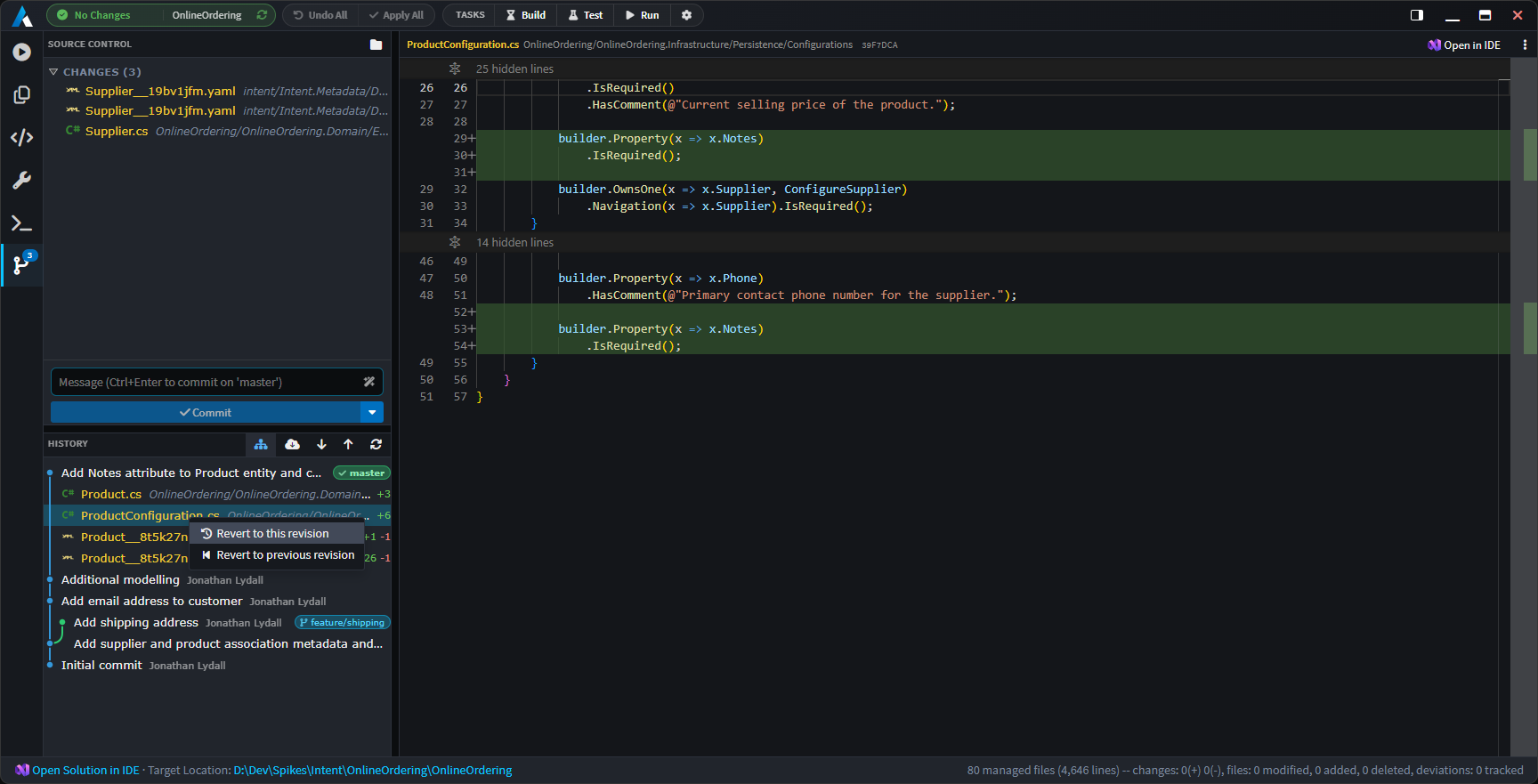 The Source Control tab in the Software Factory