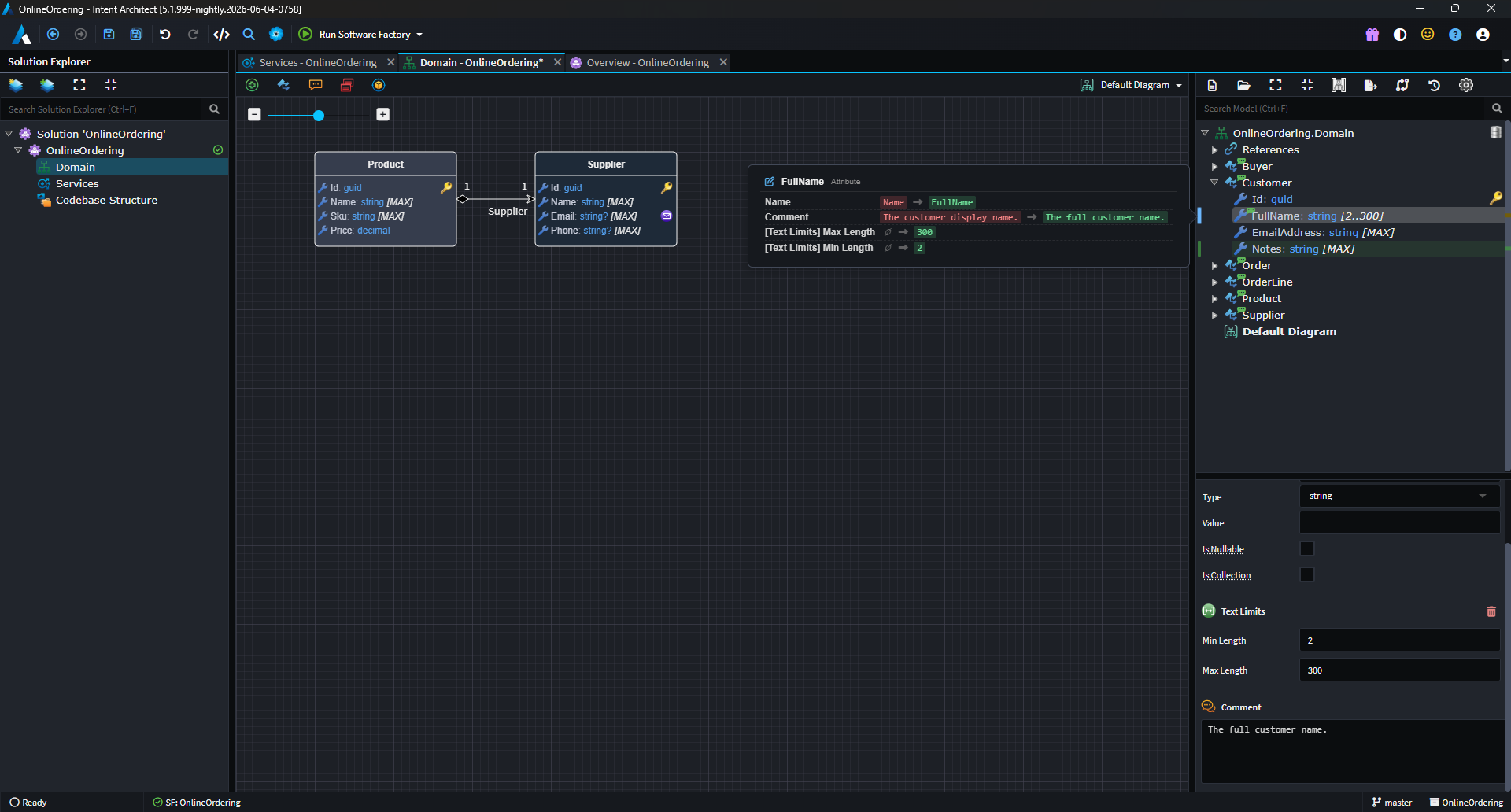 The model diff popover showing field-level changes