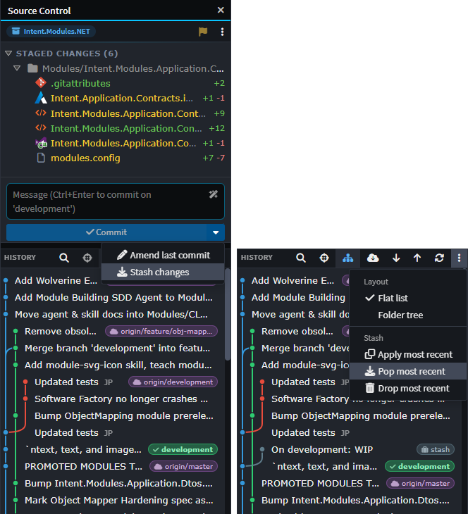 Git stash support