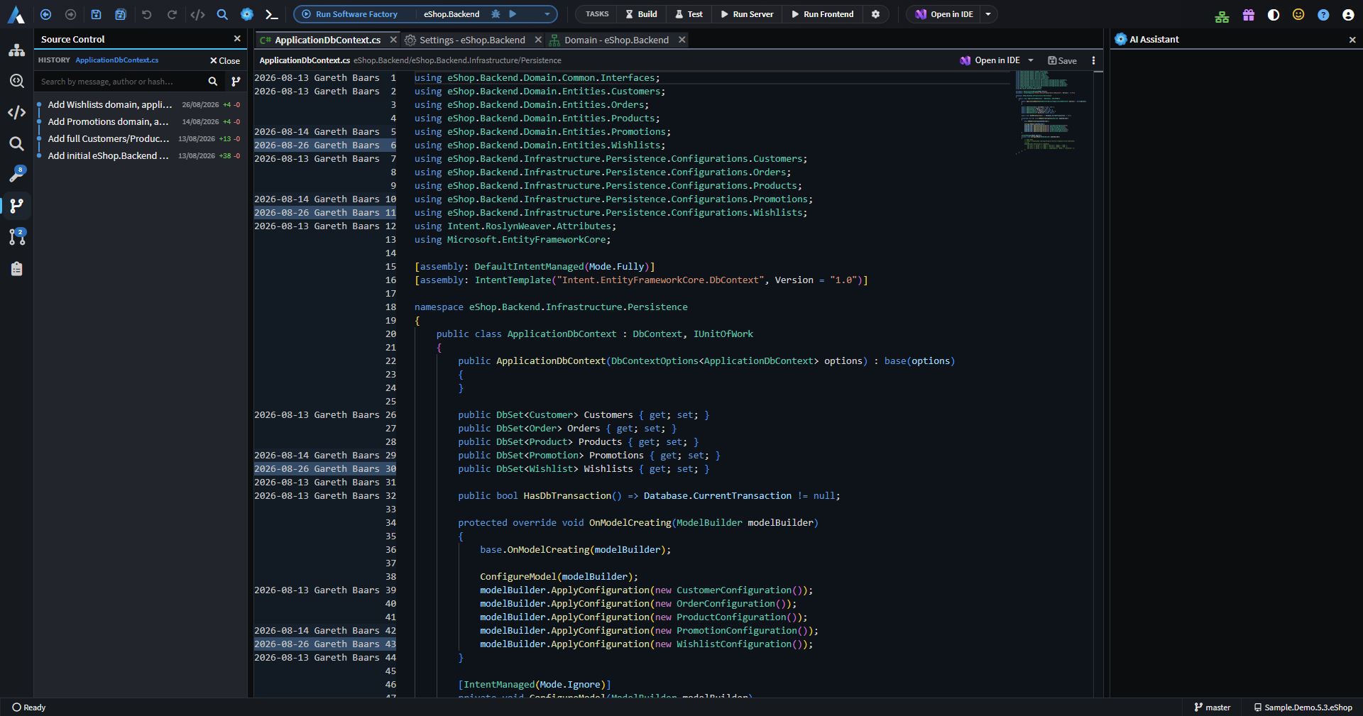 File History and the Git Blame gutter