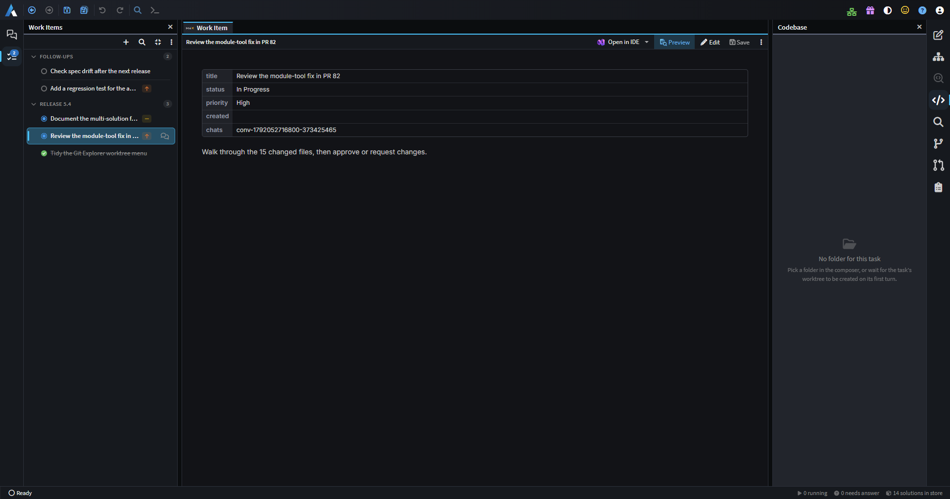 The Work Items tab