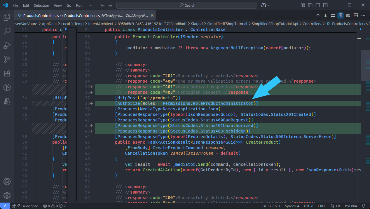 Products Controller changes