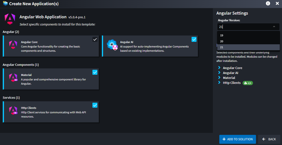 Angular Version Selection
